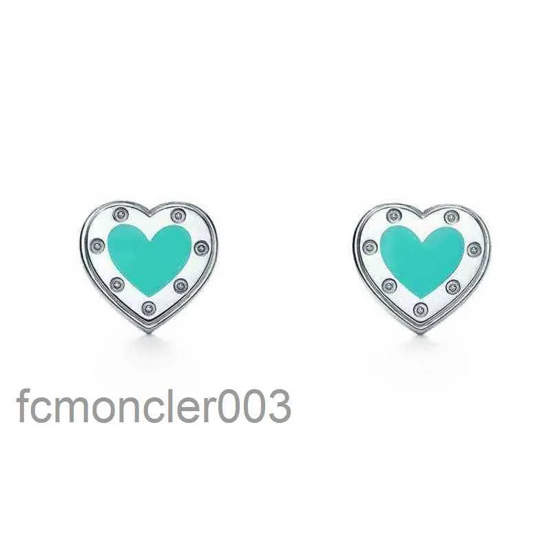 Stud 1 S925 Sterling R Série en forme de coeur Boucles d'oreilles Classique Mode Exclusif Émail Bleu Splash Bijoux Ra0b ELA1