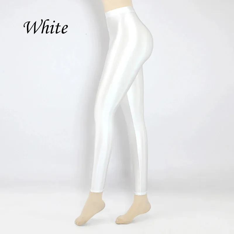 Vente femmes brillant Leggings femme couleur unie sans couture maigre mince pleine cheville longueur élasticité pantalon pantalon 240119