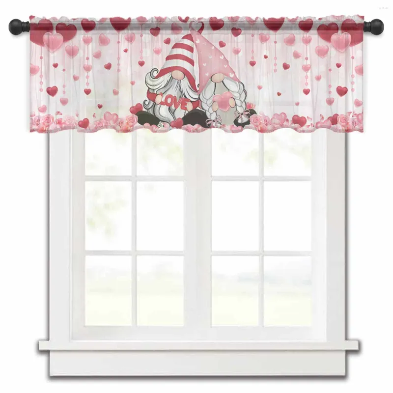 Rideau saint valentin amour romantique rose nain cuisine rideaux Tulle transparent court salon décor à la maison Voile rideaux