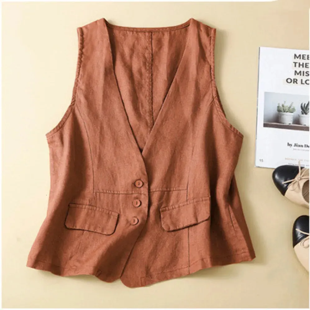 Streetwear Cotton Linen Women Clothing Vests Overcoat Coat Vest for Fashion Clothes Elegant Casual Vintage 240104