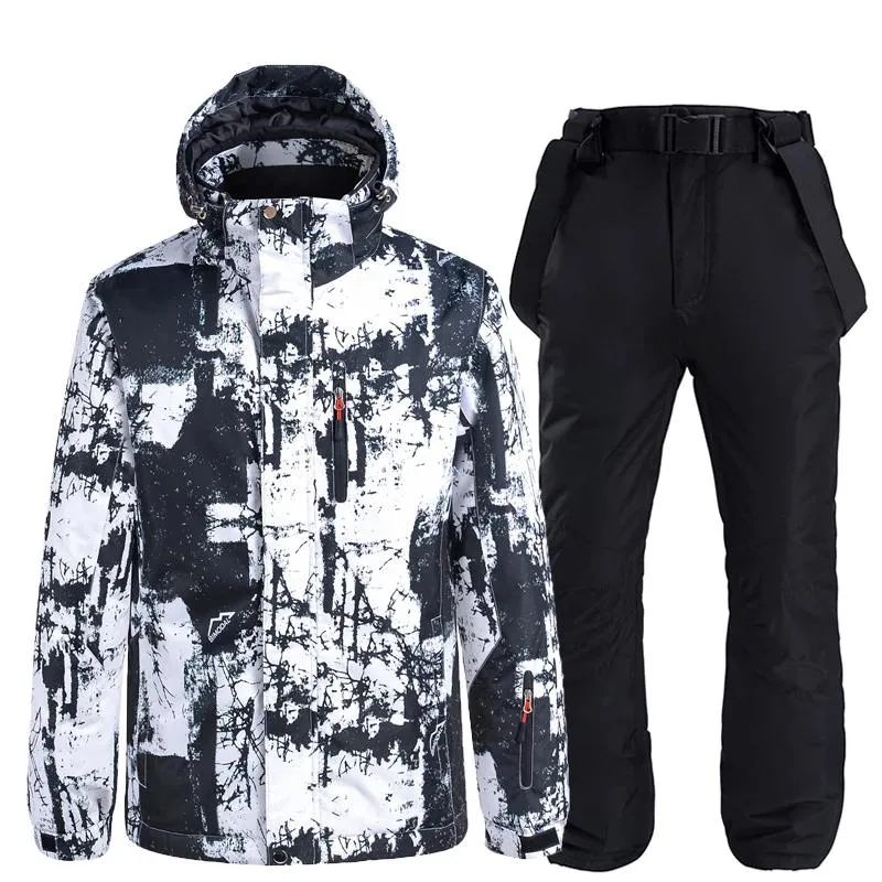 Jackets 30 New Brand Fashion Men's Snow Suit Sets Wear Snowboard Clothing 10k Waterproof Outdoor Winter Costume Ski Jacket + Bibs Pant