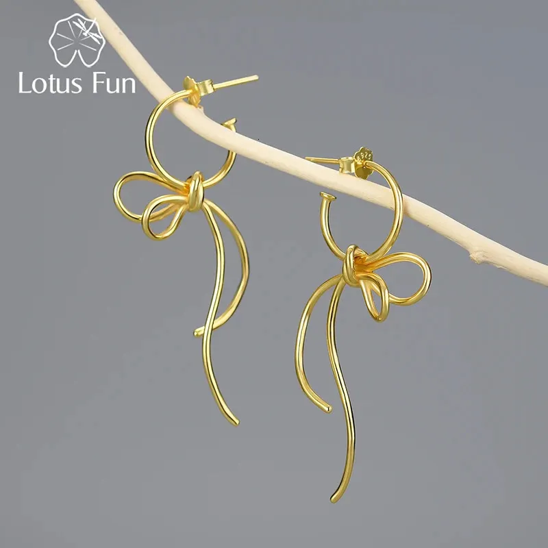 Lotus Fun 18k Gold Gold Güzel Knot Uzun Püsküllü Küpeler Kadınlar İçin Küpeler 925 Gümüş Moda Takı Varış 240104