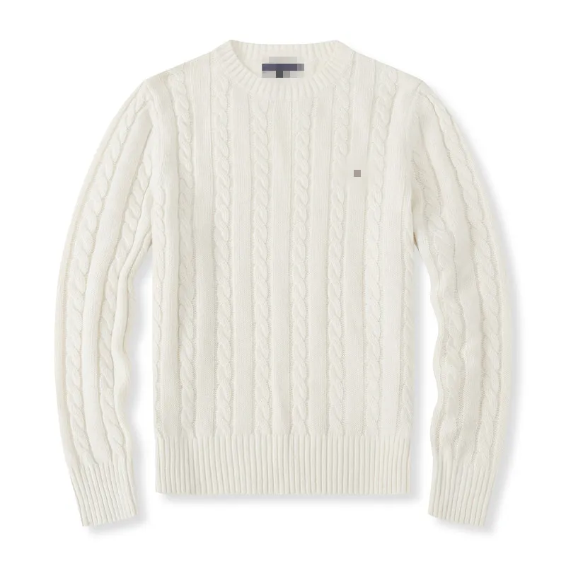 Suéter de hombre de primera calidad con cuello redondo, suéter de la marca Mile Wile Polo, suéter deportivo blanco cálido y grueso de algodón de punto bordado retro