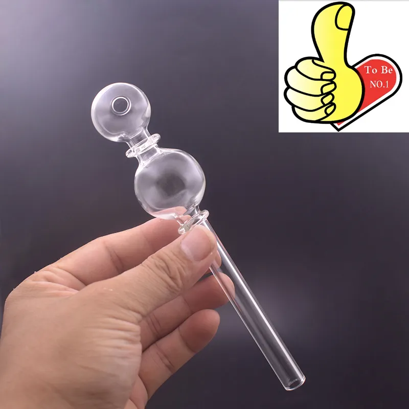 Pipe à main droite de 7 pouces, tuyau de brûleur à mazout en verre transparent Pyrex épais et capiteux avec grande double boule