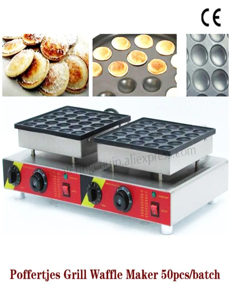 Double Pans Small Pancake Machine Poffertjes Machine with Nonstick Pan Poffertjes Grill Waffle Maker with 50 pcs Moulds7863054