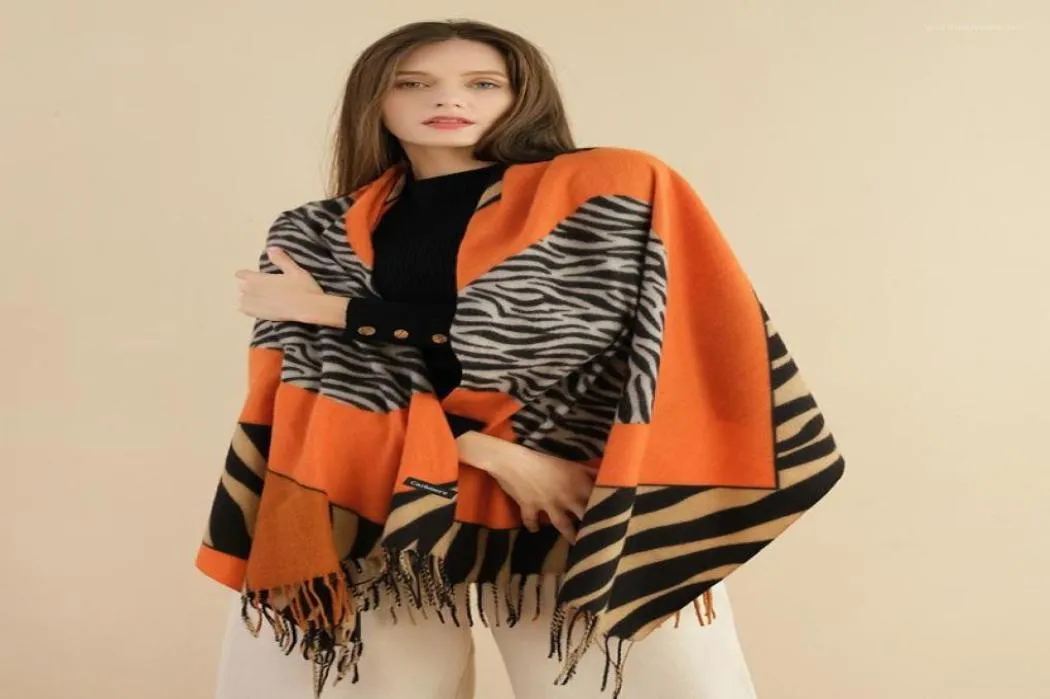 Lenços 100 Cashmere Lenço Animal Zebra Padrão Impressão Longo 180x70cm Borlas Quente Inverno Punk Moda Design Mulheres Xaile Pashmina1813512