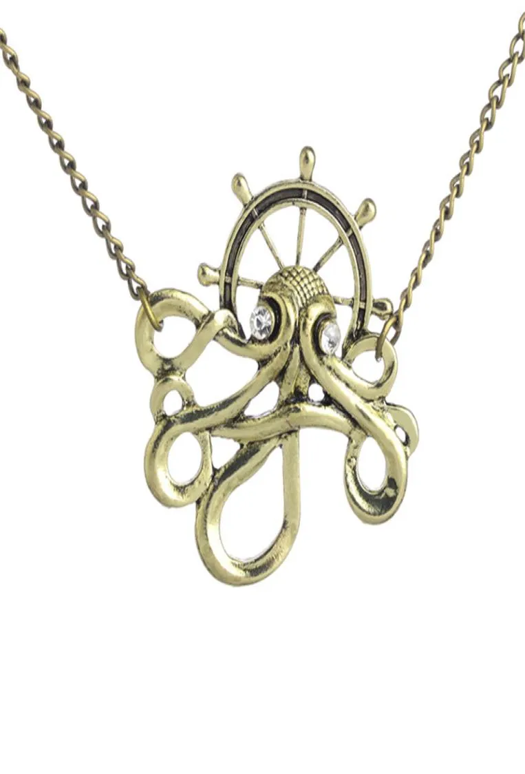 Steampunk poulpe Krakken Art gothique industriel pendentif sur chaîne gouvernail animal marin collier de charme de la mer 6391956