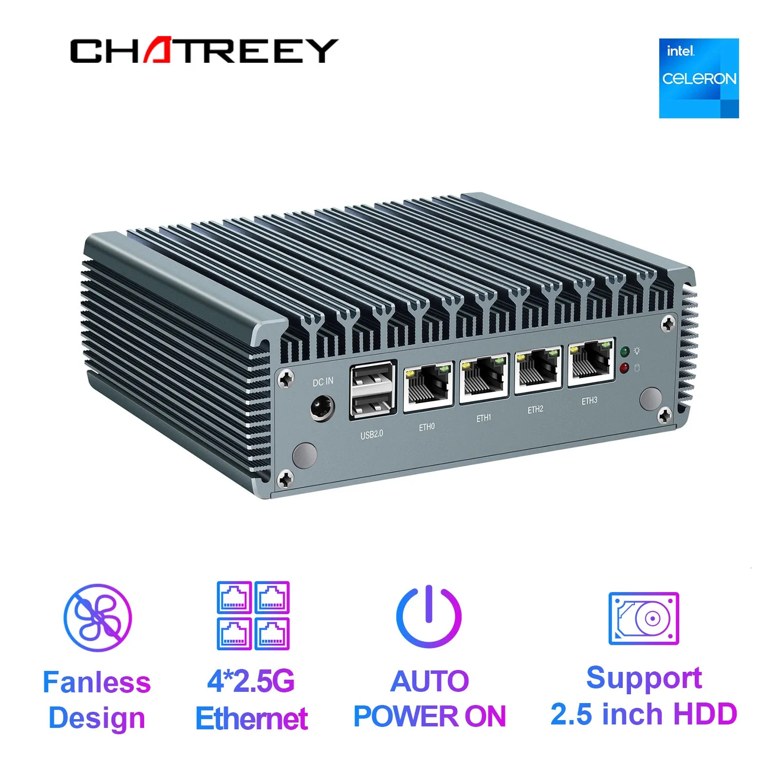 Chatreey 2.5G pfSense Firewall intel Pentium N4000 4 * Intel i225 Nics Zachte Router DDR4 Fanless Mini PC OPNsense VPN Server 240104