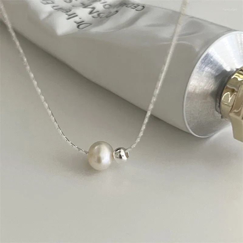 Collares colgantes 925 plateado perla perla collar de encanto para las mujeres cadena de clavícula gargantilla joyería fiesta de boda regalo de cumpleaños Dz465