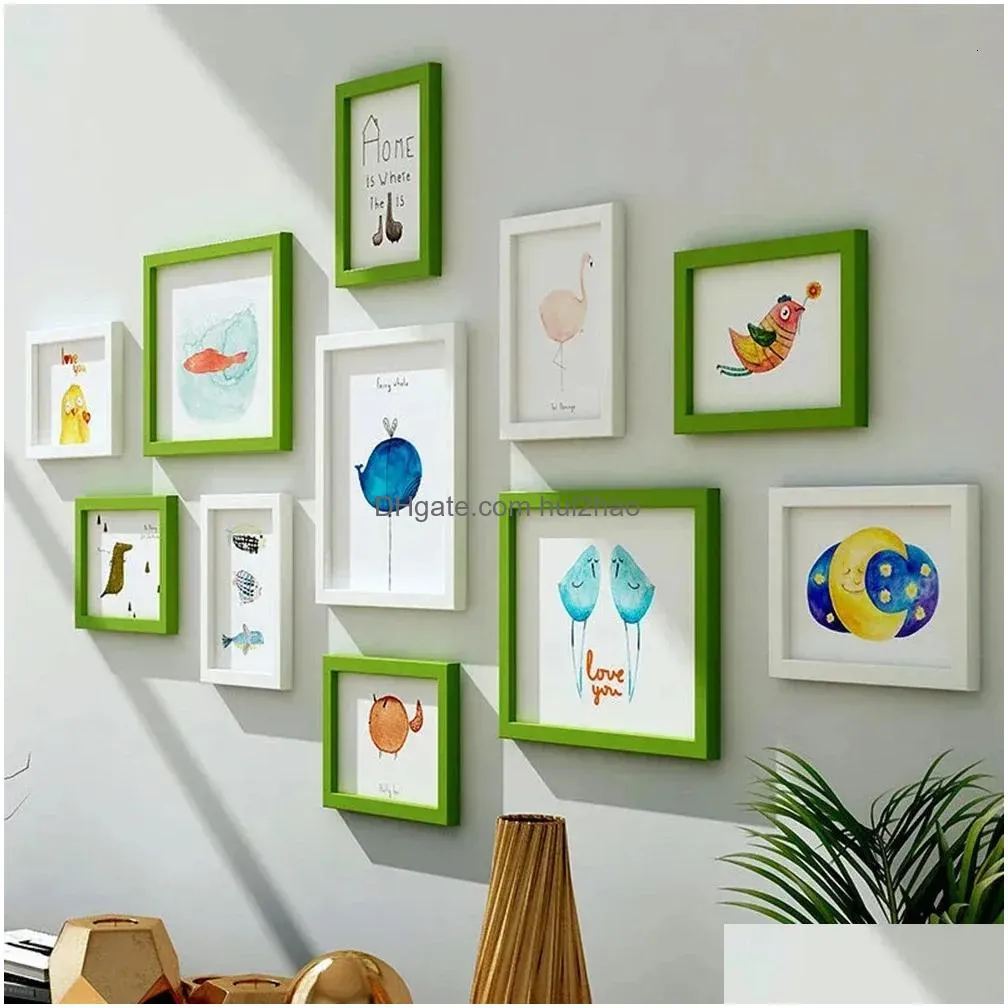 Decorative Objects Figurines 11 Pieces Set Po Frame American Living Room Wall Combination Hanging Picture Restaurant Wooden Home D Dhpzr