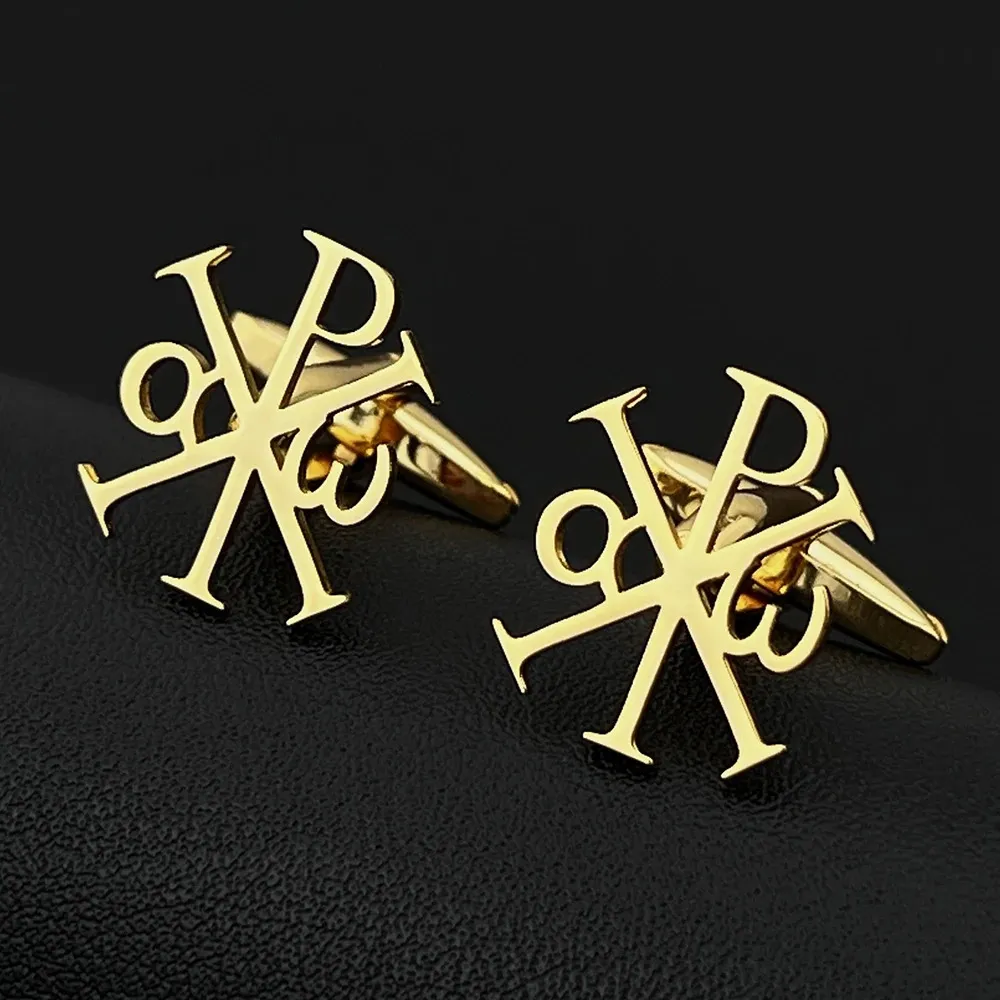 ChiRho Christianity Cufflinks for Men Women Shirt Clasp Stainless Steel Faith Amulet Jewelry Sleeves Buckle Gifts 240104