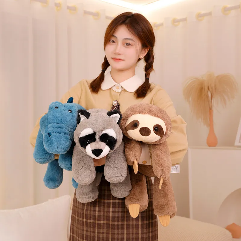 Cute Raccoon Plush Toy Soft 45cm Sloth Fox Crocodile Stuffed Animal Plush Doll Pillow Cushion Children Accompany Gifts for Kids