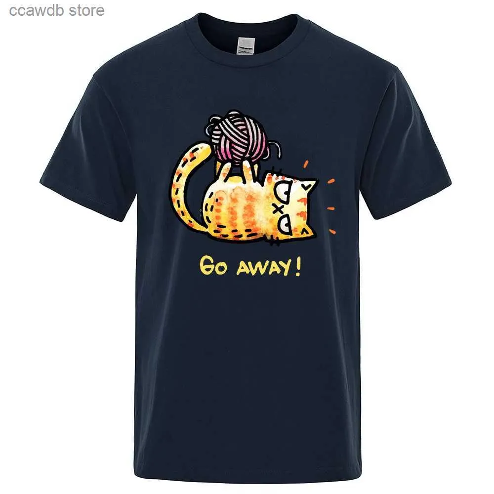 T-shirty męskie gniewnie kot odejdź kreskówki wydruku męskie tshirty 11-Crewneck T-koszule oddychające ubrania Summer bawełniana koszulka luźna topy t240105