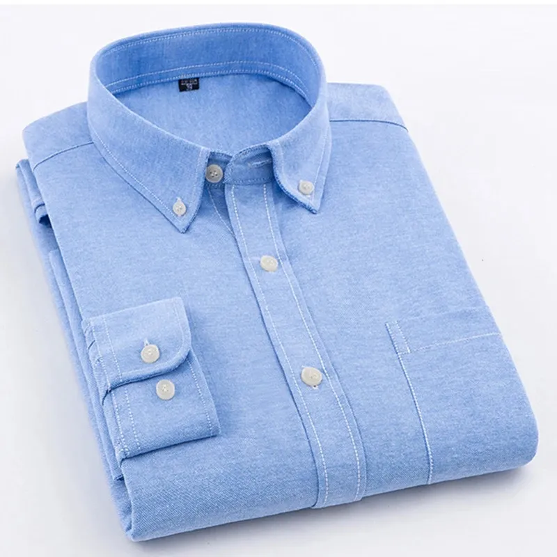 Herrenhemd für Frühling und Herbst, Oxford-Baumwollstoff, langärmelig, einfarbig, Poloshirt, Business-Casual-Passform, Oberteil 240104