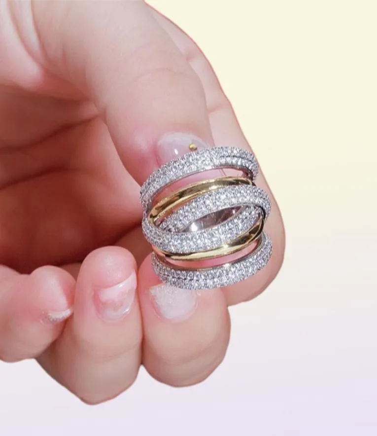 Formato USA 5-10 Splendidi gioielli di lusso in oro bianco 14 carati con pavé di zaffiri bianchi con diamanti CZ da donna, anello di fidanzamento per matrimonio, regalo3529739