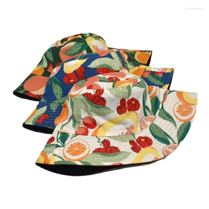 Berretti con motivo di stampa di frutta Cappello da pescatore con ombra su entrambi i lati Cappello da pescatore per uomo e donna Primavera Estate Cappelli a secchiello per esterni Berretto casual