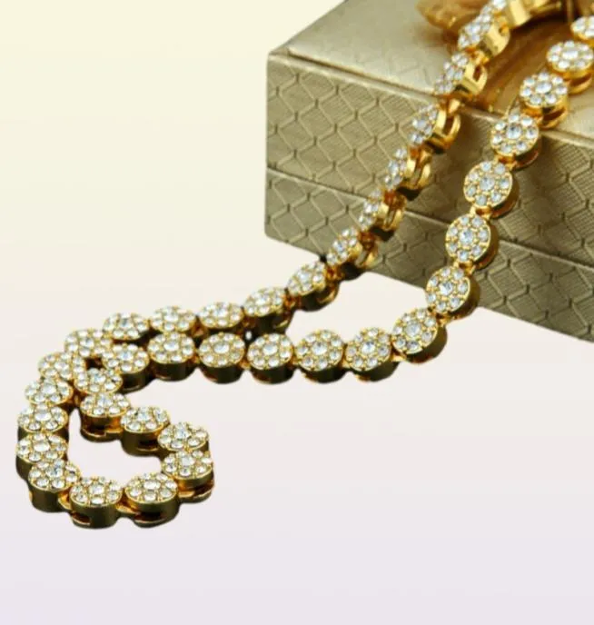 Cluster Chain Iced Out Yellow Gold Color Hip Hop Bling CZ Men Chain Necklace Jewelry1387487