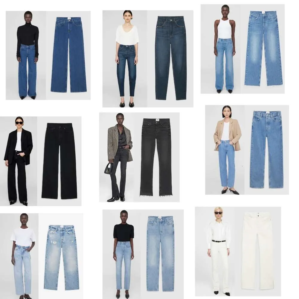 24SS kvinnors jeans nya nisch ab hög midja svart grå stekt färg tvättade något breda benbingar för kvinnors jeans och byxor