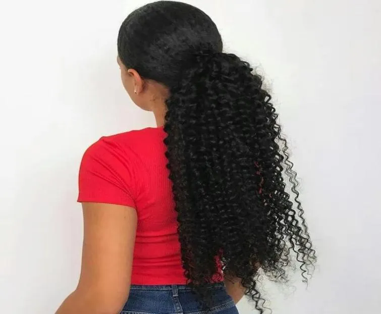 160 g verworrene lockige Pferdeschwanz-Haarverlängerungen, Clip-in, unverarbeitetes echtes brasilianisches Haar, Pferdeschwanz, Afro-Locken, natürliche Puff-Menschenhaarteile4703243