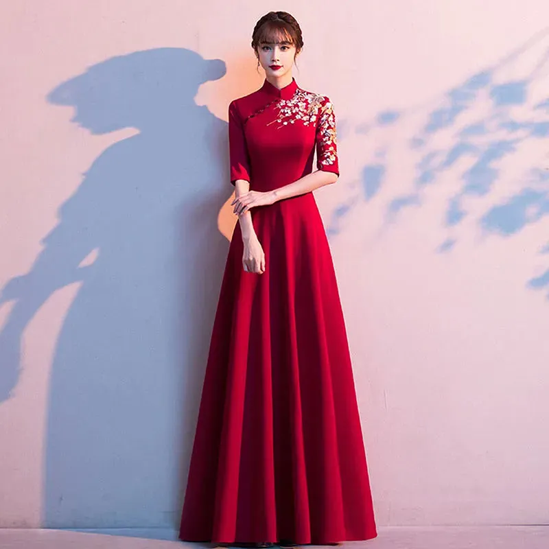 Vintage China Cheongsam Wedding Dress Women Chinese Tea Ceremony