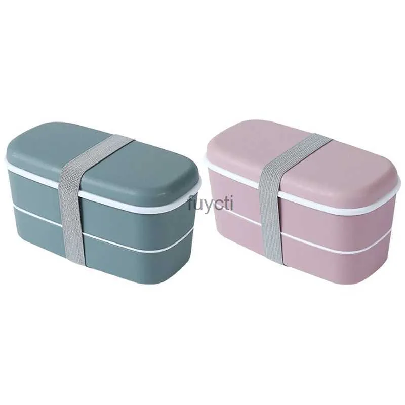 Bento Boxes 2Set Lunch Box per microonde a 2 strati con scomparti Bento Box a tenuta stagna Contenitore per alimenti isolato Rosa Verde YQ240105