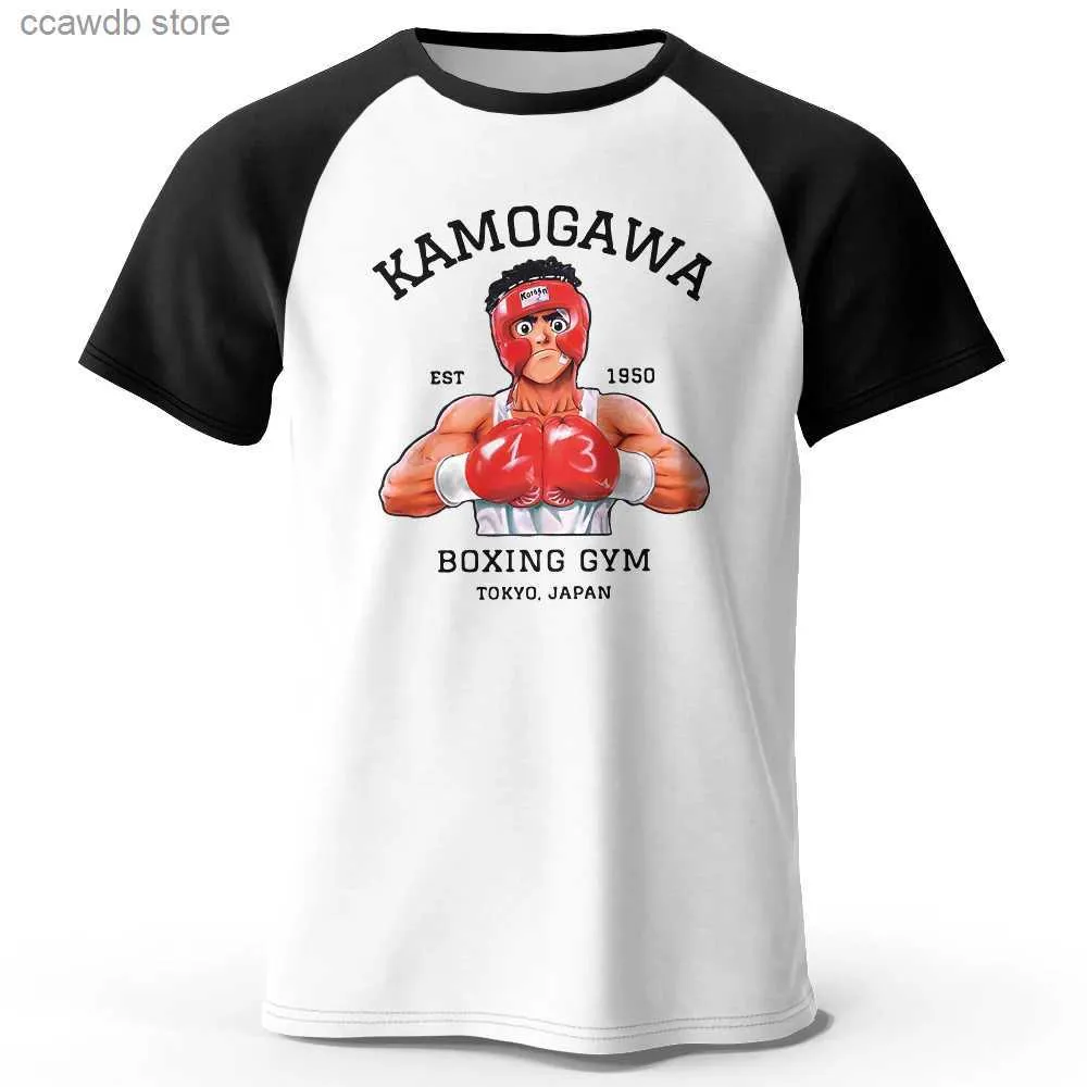 Homens camisetas Homens Raglan Manga T-shirt Algodão Oversized KBG Hajime No Ippo Imprimir Camiseta Vintage Tees para Homens Mulheres Verão Tops T240105