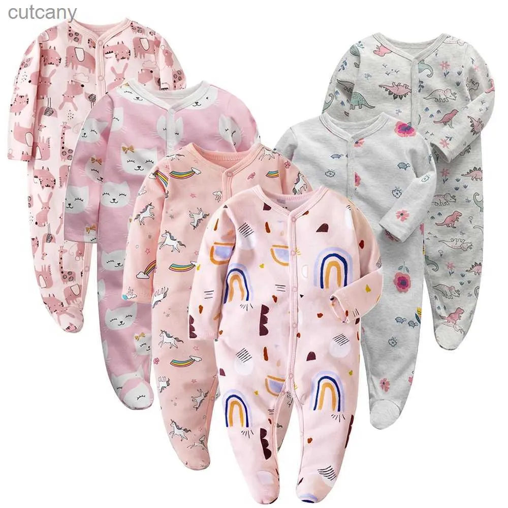Rompers 6 sztuki/działka baby rompers noworodka dla dzieci ubrania chłopców 100% bawełniane długie rękawy dziecięce piżama kreskówka drukowana setsl240105