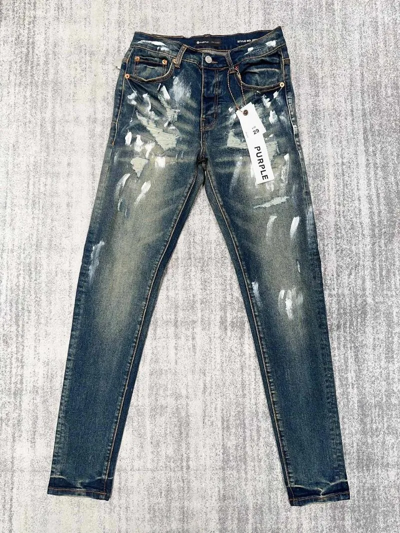 Jeans pour hommes 2024 Arrivée Designer Vente Mode en ligne Violet High Street Blue Denim Slim Fit Peinture Graffiti Motif Marque