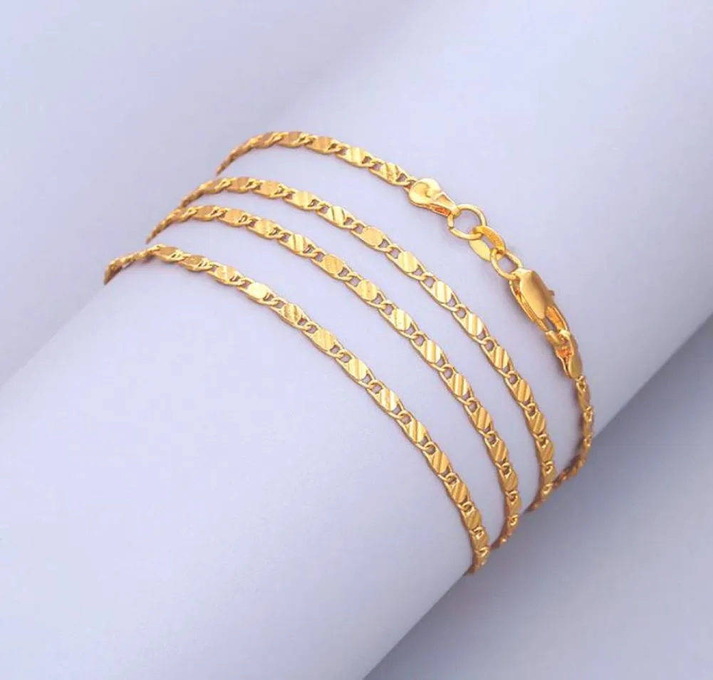 10st förlorar pengar marknadsföring 2mm platt guld/silverkedjor halsband beauul smycken för kvinnor vatten våg block figaro halsband 16-30 tum1583922