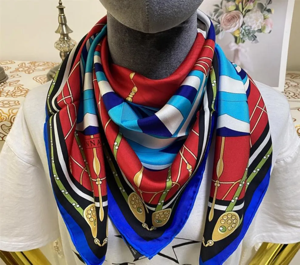 New style size 90cm 90cm good quality 100 twill silk material print boat pattern square scarf for women2559664