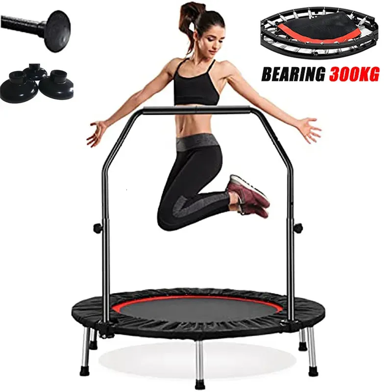 Mini trampoline 40/48 pour adultes Trampoline de fitness pliable avec main courante réglable portant 300 kg rebondeur de gymnastique à domicile sautant 240104