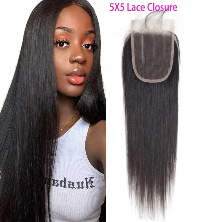 Peruvian 100 Human Hair Straight 5X5 Lace Closure Middle Three Part Five By Five Lace Closures whole 1226inch6925526