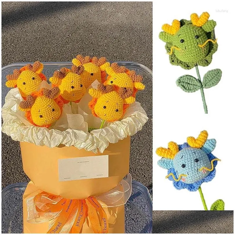 Decoratieve Bloemen Kransen Gebreide Kunstmatige Kawaii Cloghet Draak Pop Handgemaakt Diy Boeketten Woondecoratie Cadeaus Voor Vriend Childr Otwnk