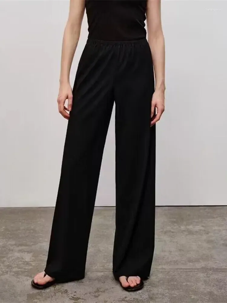 Женские брюки, женские длинные брюки с эластичной резинкой на талии, свободные весенние простые универсальные широкие брюки