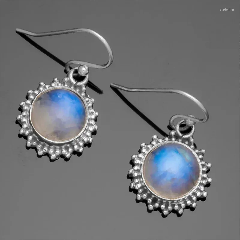 Boucles d'oreilles pendantes Vintage rondes en pierre de lune pour femmes, couleur argent Simple, géométrie en métal, fleur de soleil, bijoux