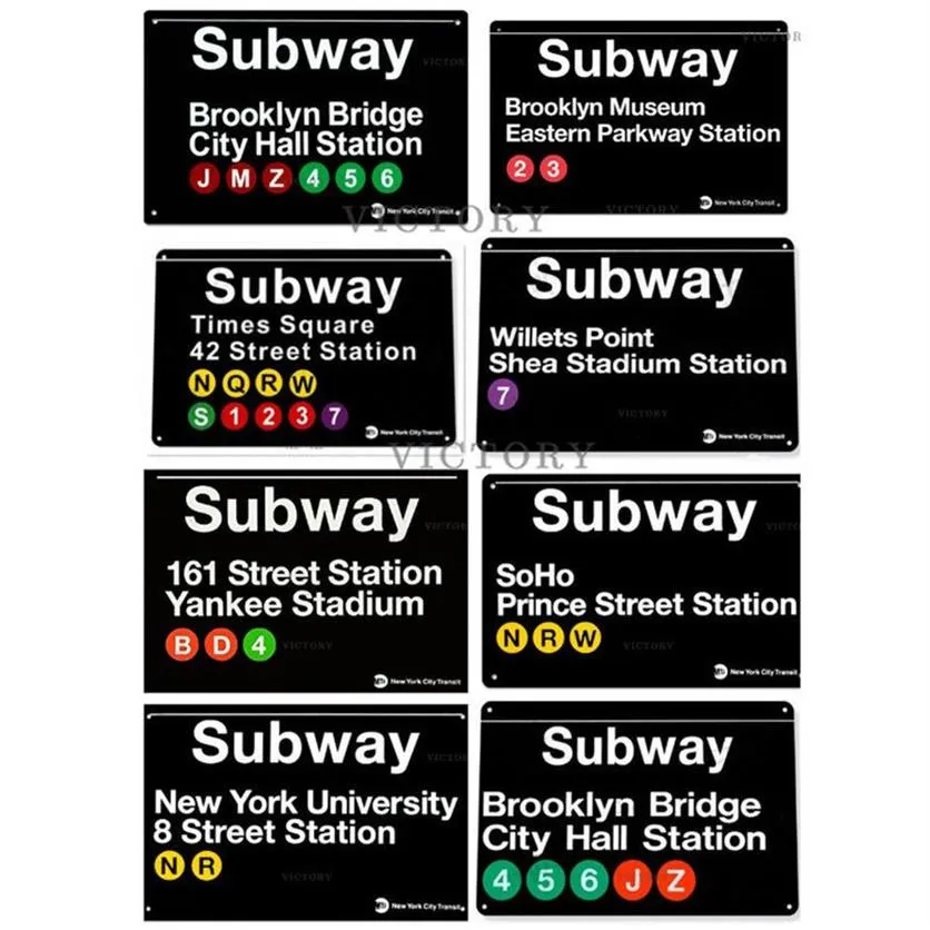 Metal Tin Sign Vintage Plaque New York Subway Times Square Metal Garage Metal Plate Wall Decor för bar pubklubbdekoration Q07233024