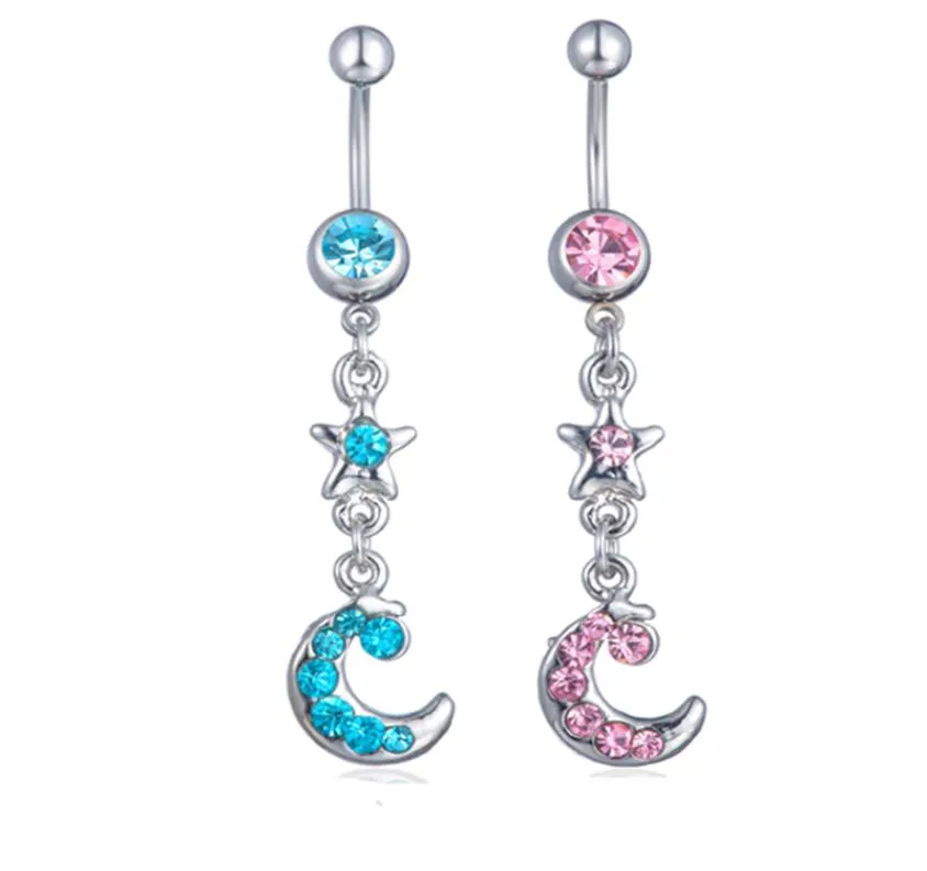 D0076 STAR OCH MOON BELLY -BUTNING NAVLE RINGS kropp Piercing smycken dingle accessoarer mode charm6118128