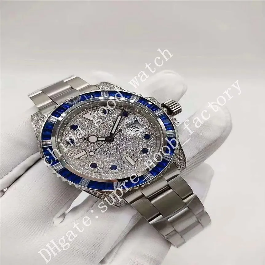 Men Watches Factory Blue Green Diamond Bezel Classic 40 mm 2813 Automatic Movement Diamond Strap Christmas Gift Wristwatches 301N