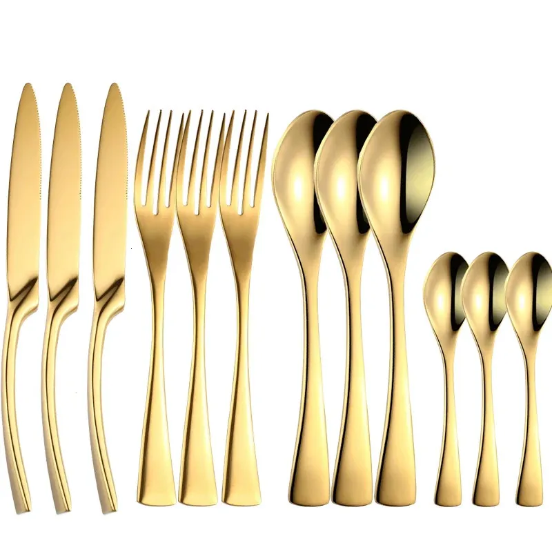 Messer, Löffel, Obst, Dessert, Abendessen, Besteck, Tischset, Geschirr, Küche, komplettes Esszimmer, abgedeckte goldene Gabeln aus Edelstahl, 240105