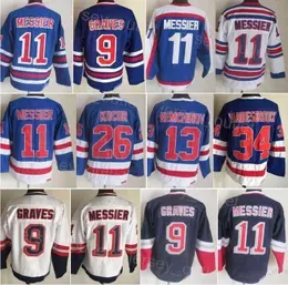 Men Hockey Retro 9 Adam Graves Jersey Vintage 13 Sergei Nemchinov 26 Joe Kocur 34 John Vanbiesbrouck 11 Mark Messier 75th Anniversary''''shirt