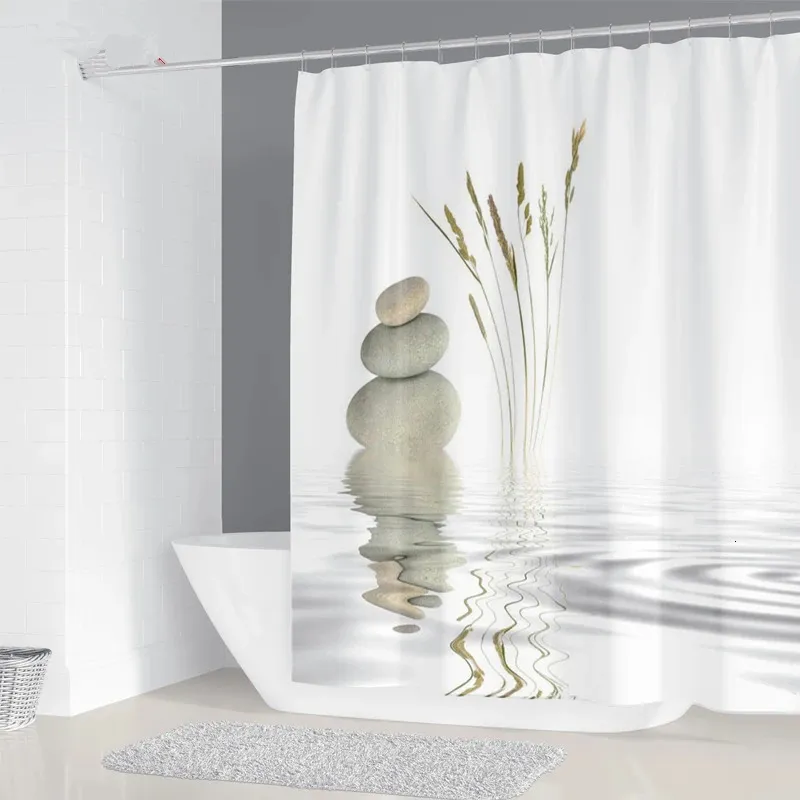 ペブルプリントシャワーカーテンカビ洗濯物バスルーム装飾岩3Dカーテン240180cm 240105