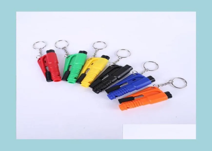 Keychains Lanyards Life Saving Hammer Key Chain Rings Portable Self Defense Emergency Rescue Car Accessories Seat Belt Window Brea8562468