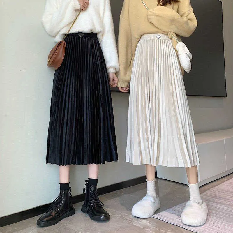 Röcke Designermarke Damenbekleidung Luxuriöser Faltenrock für Damen mit hoher Taille, A-Linie, Samt, mittellang
