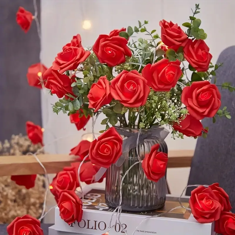 1 шт. USB светодиодные гирлянды в виде розы - цвет: теплый белый свет + цветы 20 гирлянд с пузырьковыми цветами для вечеринки-сюрприза, сада, наружного декора, мягкой и романтической атмосферы