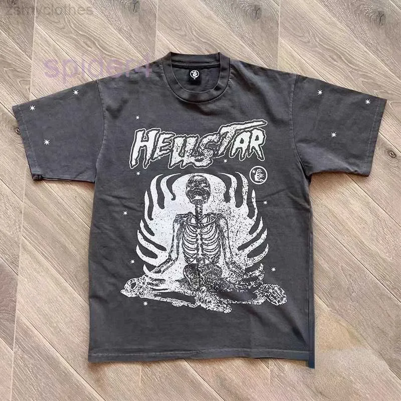 Men's T-shirts Good Quality Hellstar Studios Inner Peace Fashion T-shirt Men Skeleton Print Washed Women t Shirt Streetwear Tees APSM