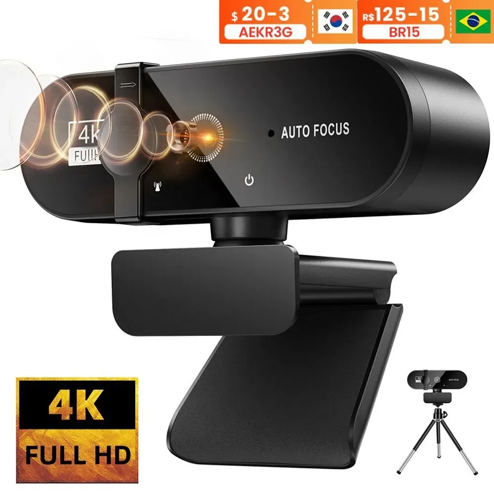 Mini kamera internetowa 4K Mini Camera 2K Full HD z mikrofonem 30 klatek na sekundę USB kamera internetowa USB do automatycznego focus PC PC Shotoode Film Camera 240104