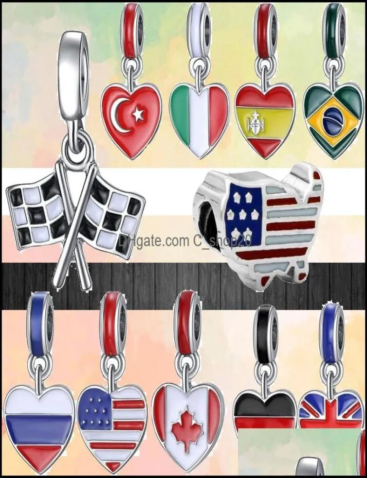 Charms smyckesfyndkomponenter passar 925 armband pärla originalbox mode colorf flagga av Italien Spanien CA DHGV46934747