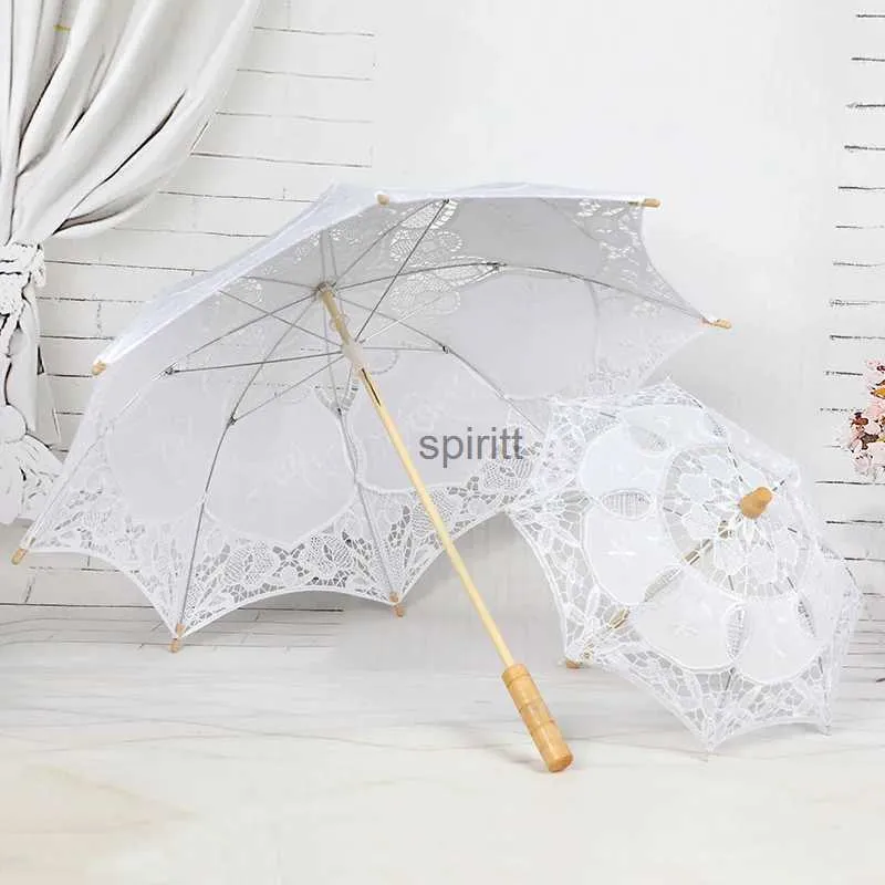 Parasol bawełniany koronkowy parasol biały fotografia ślubna parasol romantyczny ombrelle mariage yq240105