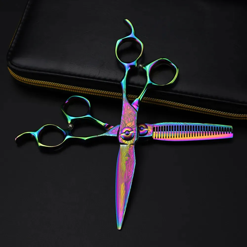 Professionnel 6 Ciseaux haut de gamme Rianbow Damas Ciseaux de cheveux coupant la coupe de cheveux de coiffure coiffure coiffure 240104 Coiffure d'amincissement de coiffure 240104