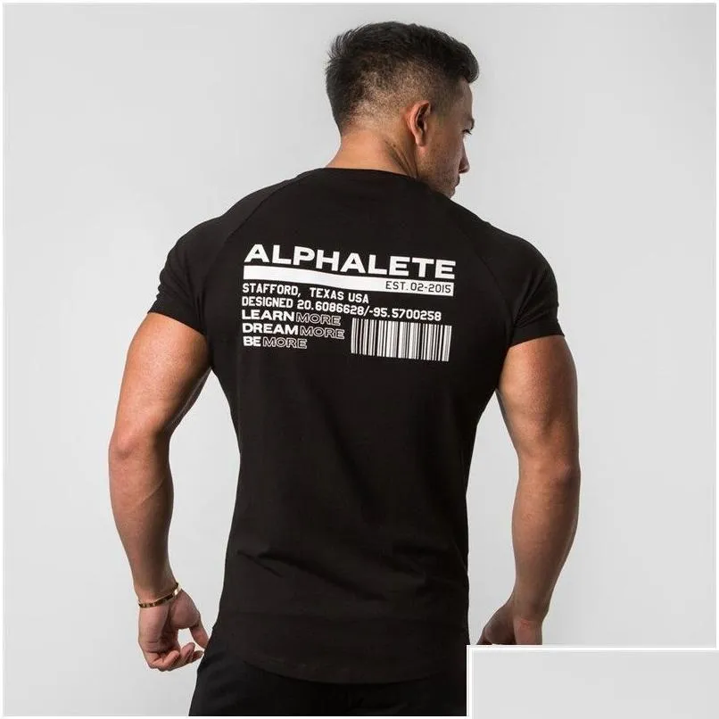 Мужские футболки Мужские футболки Новая летняя мода Alphalete с коротким рукавом Одежда для бодибилдинга и фитнеса Тренировки Хлопковая футболка M Dh7Yx